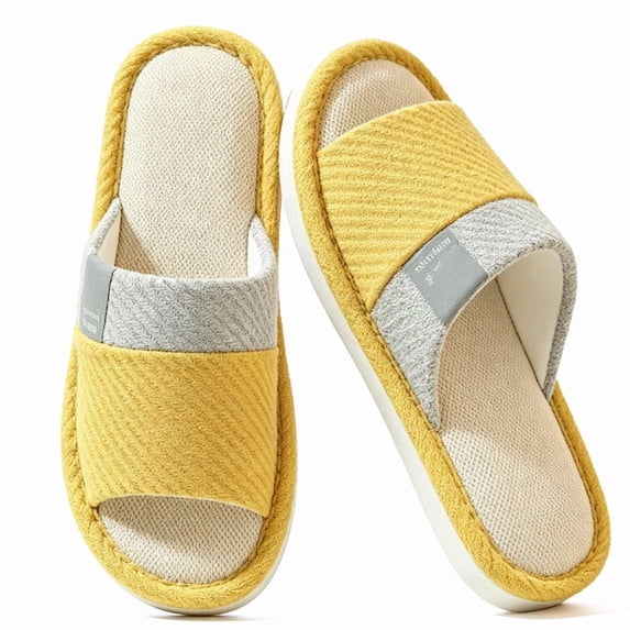 CHICVOMEY Hosue Slippers for Women Open Toe Slip-On Home Shoes Linen Slippers for Indoor Outdoor Lightweight Bottom Slipper