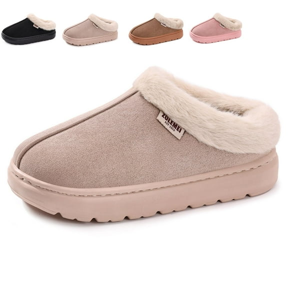 CHICVOMEY House Slippers for Women Men Warm Faux Fur Lined Suede Short Boots With Memory Foam And Anti Slip EVA Sole Lightweight Platform Indoor Outdoor Fuzzy Slippers