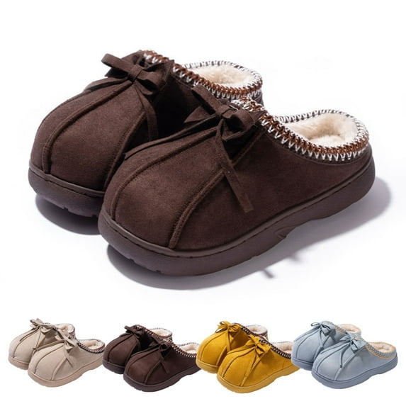 CHICVOMEY House Slippers for Women Warm Non-Slip Indoor Shoes with Bow Cozy Fleece-Lined Winter Slip-On Shoes for Women Non-Slip Comfortable House Shoes for Women