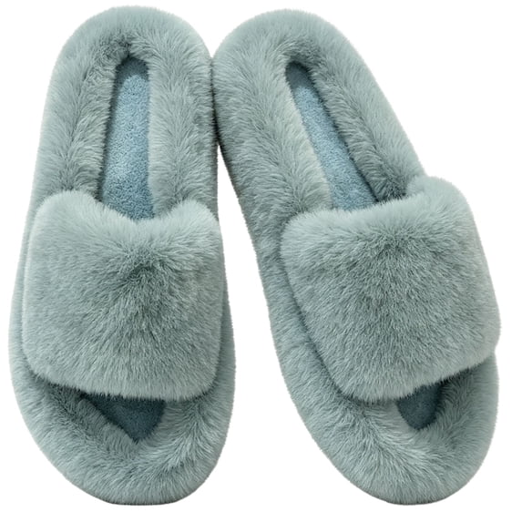 CHICVOMEY House Slippers for Women Fuzzy Open-Toe with Memory Foam House Shoes Plush Cozy Faux Fur Slippers Indoor Outdoor