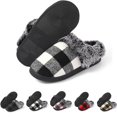 thumbnail image 1 of CHICVOMEY House Slippers for Women & Men Checkered Plaid Memory Foam Slippers with Fuzzy Faux Fur Non-Slip Cozy House Slippers, 1 of 6