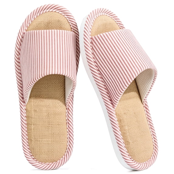 CHICVOMEY House Slippers for Women and Men Cozy Soft Lightweight Slip-On Open Toe Linen Cotton Slippers Casual Indoor Anti-Skid Soles