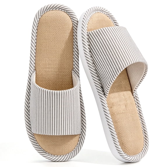 CHICVOMEY House Slippers for Women and Men Cozy Soft Lightweight Slip-On Open Toe Linen Cotton Slippers Casual Indoor Anti-Skid Soles