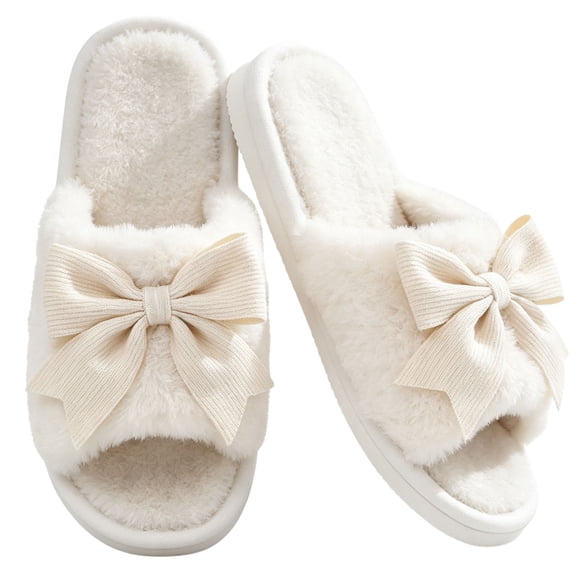 CHICVOMEY House Slippers for women Plush Memory Foam Indoor Shoes with Bow Cute Fuzzy House shoes