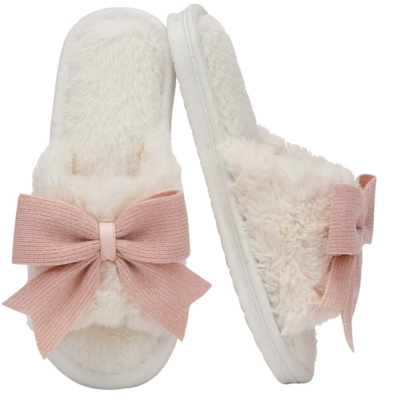 CHICVOMEY House Slippers for women Plush Memory Foam Indoor Shoes with Bow Cute Fuzzy House shoes