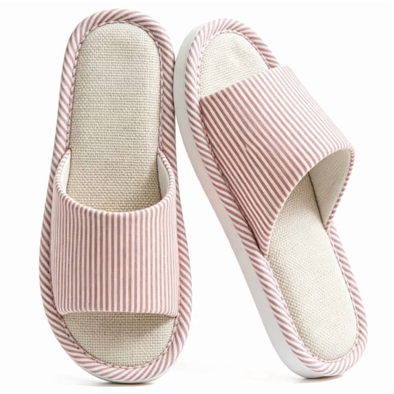 CHICVOMEY Linen Slippers for Women Soft Sole Anti-Skid Open Toe Slippers Linen Unisex Slip on Indoor House Shoes