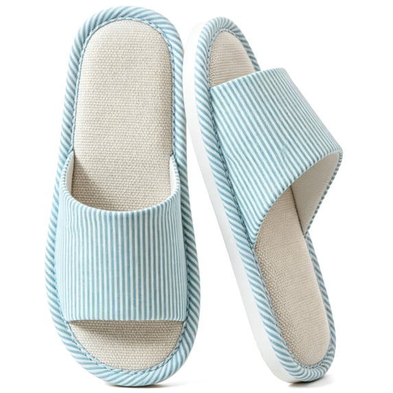 CHICVOMEY Linen Slippers for Women Soft Sole Anti-Skid Open Toe Slippers Linen Unisex Slip on Indoor House Shoes