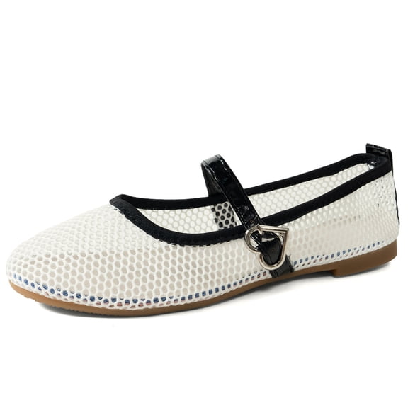 CHICVOMEY Mesh Mary Jane Shoes for Women Breathable Ballet Flats with Buckle Fashion Fishnet Flats for Women Casual & Work Fashion Flats