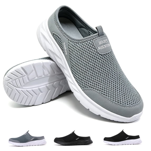 CHICVOMEY Mules for Men Arch Support Lightweight Breathable Mesh Open Back Shoes Comfortable Outdoor Walking Casual Slip On Work Shoes