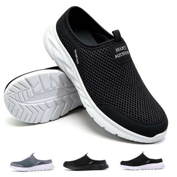 CHICVOMEY Mules for Men Arch Support Lightweight Breathable Mesh Open Back Shoes Comfortable Outdoor Walking Casual Slip On Work Shoes