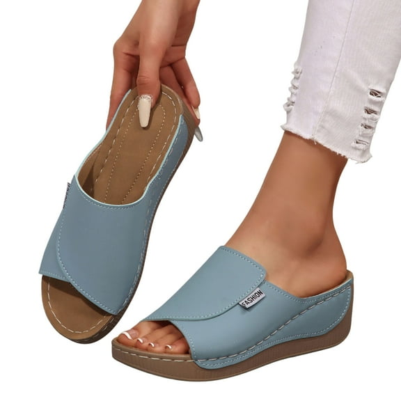 CHICVOMEY Orthopedic Sandals for Women Arch Support Platform Wedge Beach Walking Shoes Leather Sole Slip On Lightweight All Day Wear Casual Solid Colors