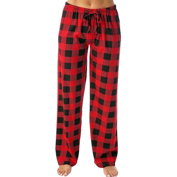 CHICVOMEY Pajama Pants for Women with Drawstring Plaid Loose Fit Lounge Sleep Bottom Wide Leg Pj Pants for Women