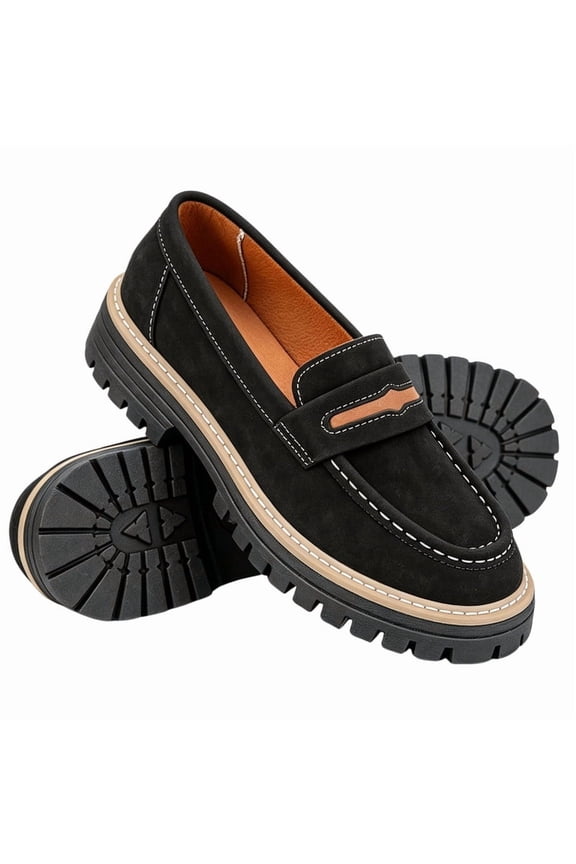 Platform Loafers for Women Slip On Lug Sole Penny Loafers Comfort Faux Suede Casual Shoes for Preppy Style Office and Everyday Wear