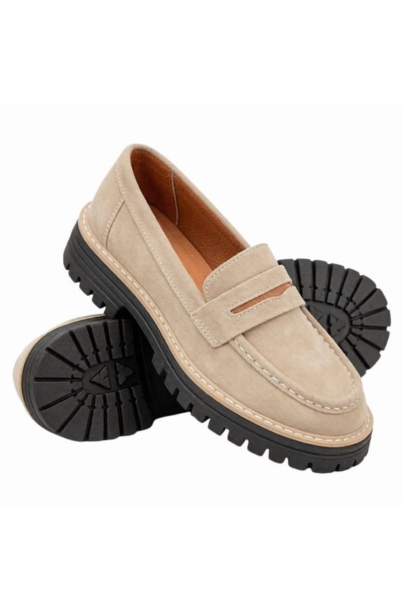 Platform Loafers for Women Slip On Lug Sole Penny Loafers Comfort Faux Suede Casual Shoes for Preppy Style Office and Everyday Wear
