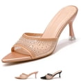 thumbnail image 1 of CHICVOMEY Pointed Open Toe Kitten Heels for Women with Mesh Rhinestone Glitter Kitten Heels 2 IN Low Heel Dress Shoes for Prom & Wedding Heels Sandals, 1 of 9