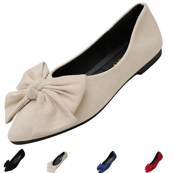 CHICVOMEY Pointed Toe Flats for Women Flats with Bow Comfortable Slip on Ballet Flats for Causal & Dress Shoes