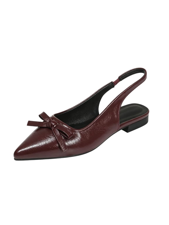 Pointed Toe Flats for Women Slip on Bow Slingback with Comfortable Low Heel Casual Wedding Dress Flats