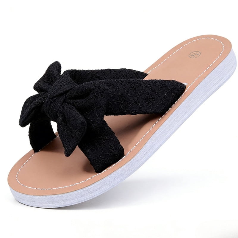 CHICVOMEY Sandals Women Bow Knot Open Toe Flat Sole Lightweight ...