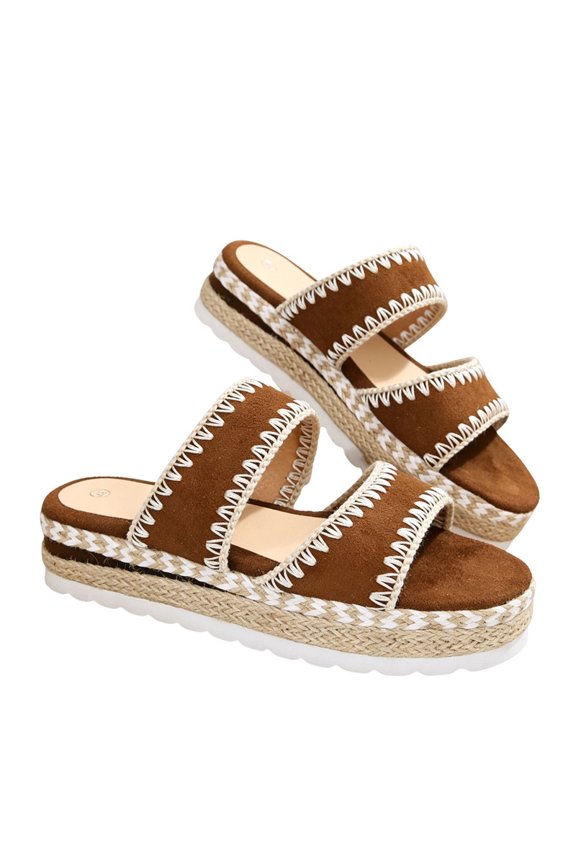 Sandals Women Platforms Webbing Strap Round Toe Lightweight Durable Slip On Slides for Women for Beach Outdoor Vacation Daily Cusual