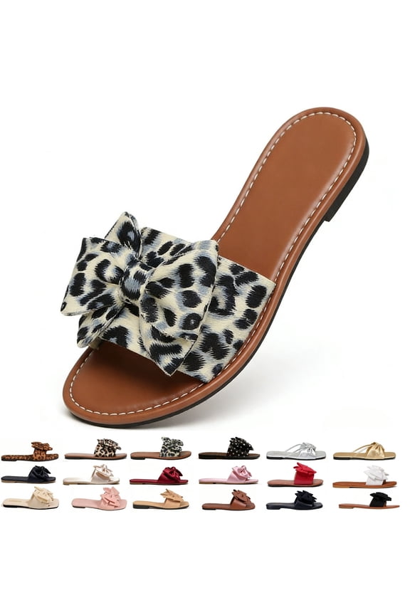 Slides for Women Slippers with Cute Bow Slip On Slides Open Toe Vacation Beach & Houses Flat Sandals