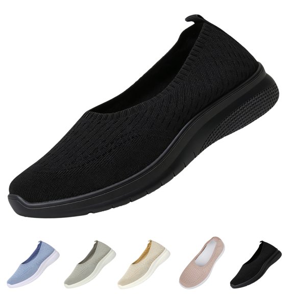 CHICVOMEY Slip On Women's Sneakers Non-Slip Walking Shoes for Women Breathable Knit Low Top Flats Sneakers for Work Casual Tennis Workout Sneakers