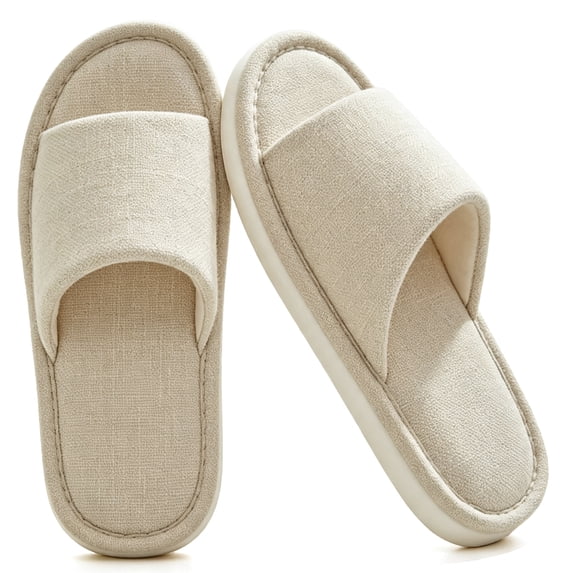 CHICVOMEY Slippers for Women and Men Open Toe Non-slip Slippers Cozy Soft Lightweight Slip-On Linen Cotton Slippers for Indoor Outdoor
