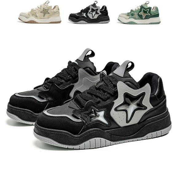 CHICVOMEY Star Chunky Platform Sneakers for Womens & Mens Fashion Star Y2K Design Cute Comfortable Walking Shoes White/Black/Green