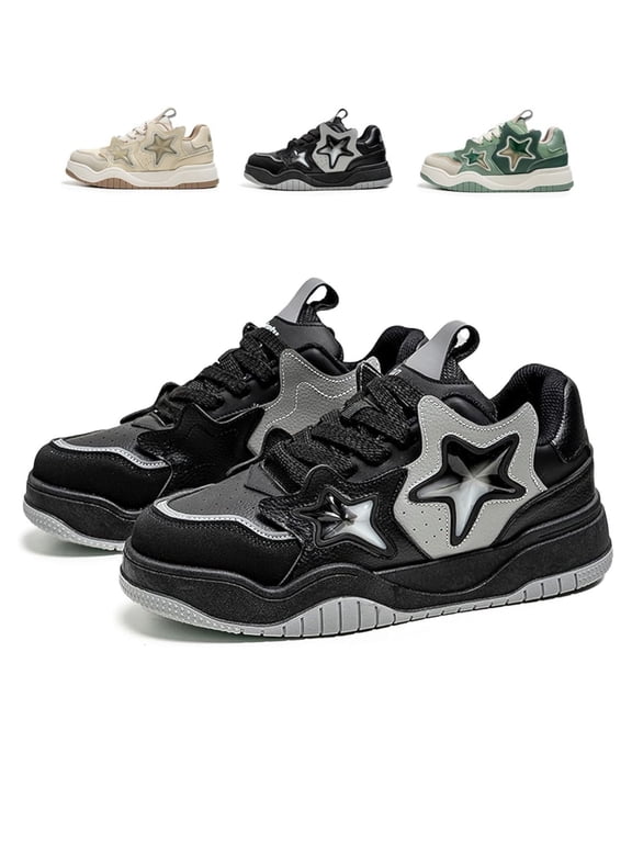 Star Chunky Platform Sneakers for Womens & Mens Fashion Star Y2K Design Cute Comfortable Walking Shoes White/Black/Green