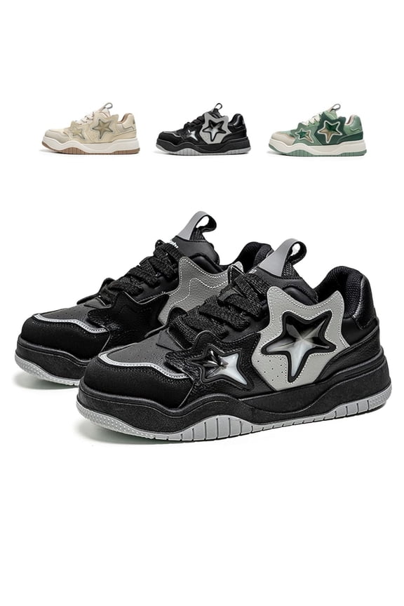 Star Chunky Platform Sneakers for Womens & Mens Fashion Star Y2K Design Cute Comfortable Walking Shoes White/Black/Green