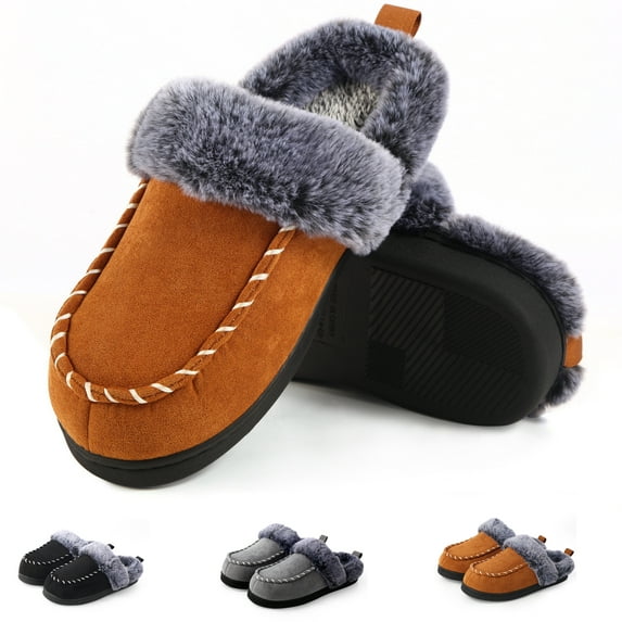 CHICVOMEY Unisex Fuzzy Memory Foam Slippers Moccasin Style Women Slip-On Winter House Shoes Indoor & Outdoor Comfy Slippers