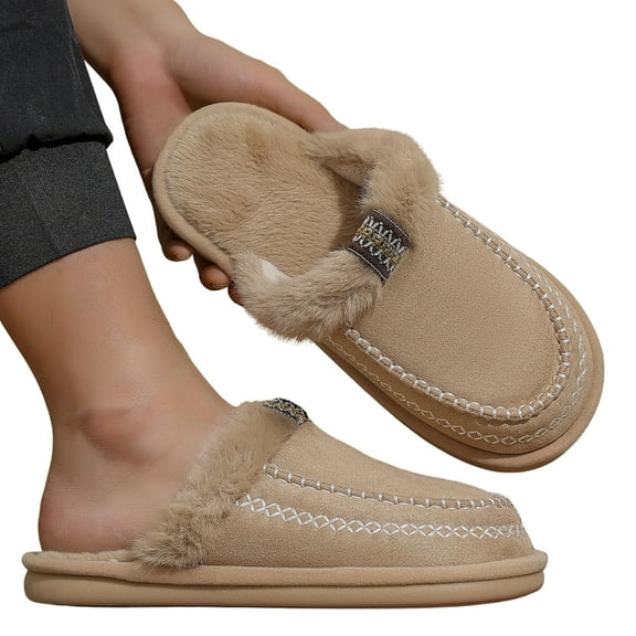 CHICVOMEY Warm Comfort Slippers for Women Memory Foam House Slippers with Non-Slip Sole - Plush Faux Fur Fuzzy Indoor Outdoor Slides