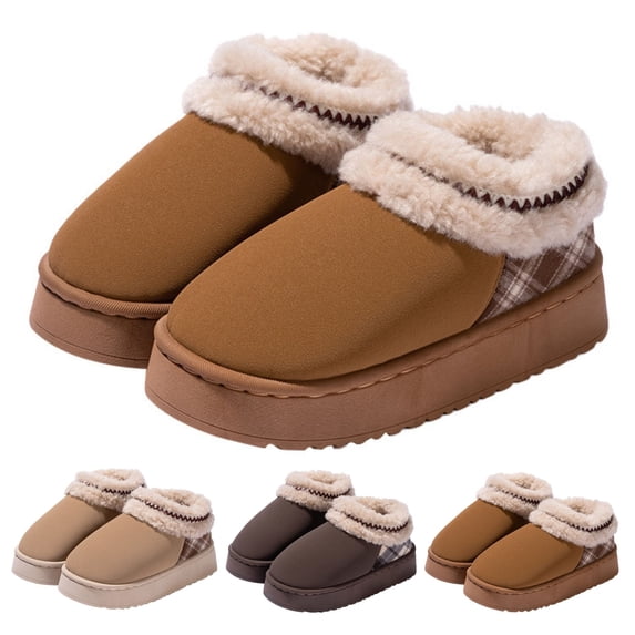 CHICVOMEY Winter Slippers for Women Non-Slip House Shoes Faux Fur Lined Warm Slip-On Indoor Outdoor Comfort Shoes for Women Cozy Bootie