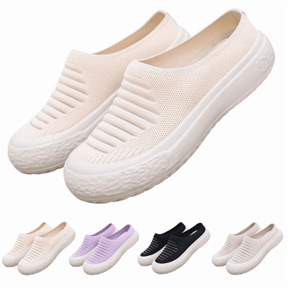 CHICVOMEY Women's Airy Half-Slide Sneakers Wide Toe Slip-On Loafers Lightweight Breathable Shoes for Women Comfortable Summer Slides with Non-Slip Sole