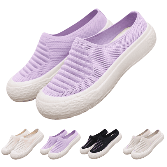 CHICVOMEY Women's Airy Half-Slide Sneakers Wide Toe Slip-On Loafers Lightweight Breathable Shoes for Women Comfortable Summer Slides with Non-Slip Sole
