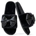thumbnail image 1 of CHICVOMEY Women's Bow Slippers Open-Toe Memory Foam Fuzzy House Slippers Non-slip Indoor House Shoes, 1 of 8