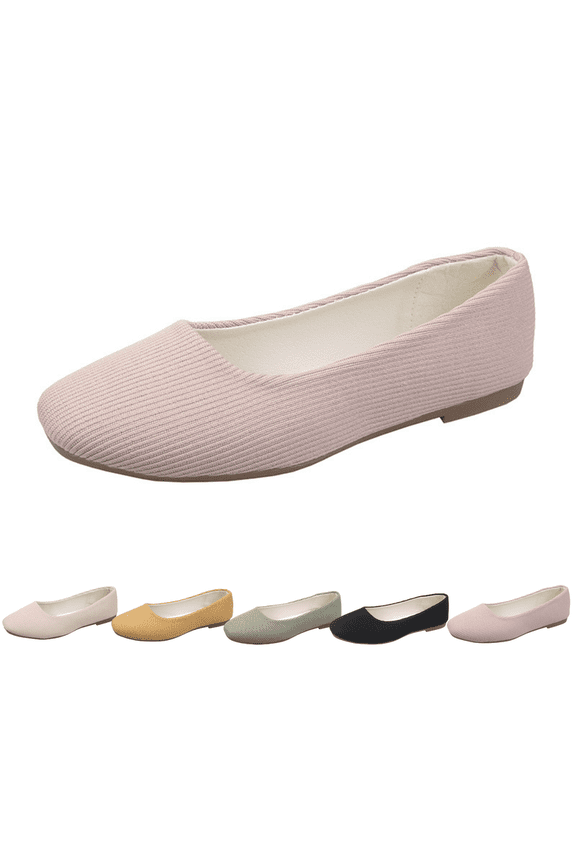 Women's Breathable Knit Slip-on Flats Lightweight Comfortable Ballet Shoes for Women Soft Flexible Sole Non-Slip Casual Walking Shoes for Work Travel Driving