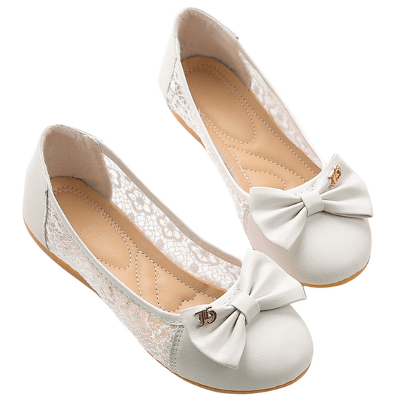 CHICVOMEY Women's Breathable Lace Flats Shoes Lightweight Slip-On Walking Shoes for Women Comfortable Non-Slip Sole Elegant Bow Detail Casual Office Shoes for Ladies