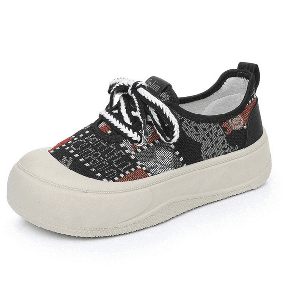 CHICVOMEY Women's Canvas Platform Sneakers Comfortable Flat Sole Shoes for Women Casual Lace-Up Chunky Sneakers Breathable Everyday Walking Shoes