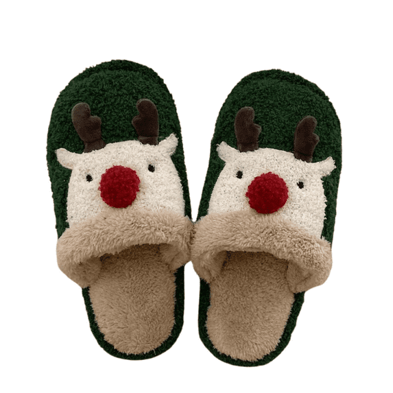 CHICVOMEY Women's Christmas Reindeer Slippers Cozy Fuzzy Indoor House Slippers with Non-Slip Sole Cute Winter Warm Slip-On Shoes for Women Ideal Christmas Gifts