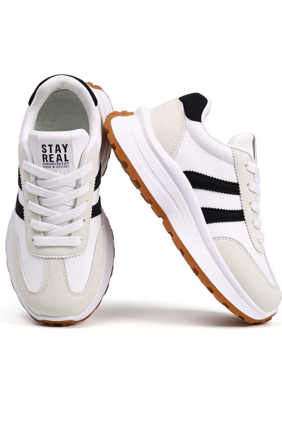 Women's Chunky Platform Sneakers - Retro Walking Sneakers with Cushioned Sole - Lightweight Casual Shoes for Daily Travel