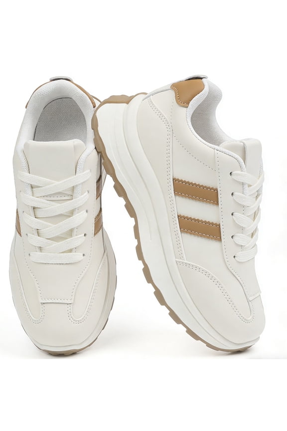 Women's Chunky Platform Sneakers - Retro Walking Sneakers with Cushioned Sole - Lightweight Casual Shoes for Daily Travel