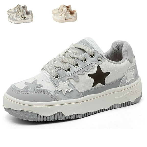 CHICVOMEY Women's Chunky Platform Sneakers - Star Charms Aesthetic Cute Grunge Design Comfort Padded Insole Antislip Support Thick Sole for Casual Walking Sports Outdoor Comfort Footwear