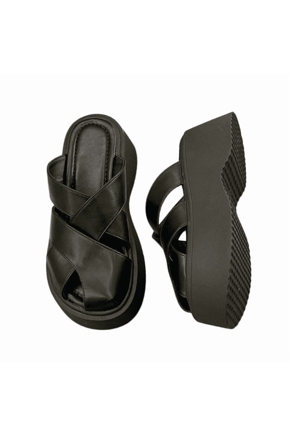 Women's Comfortable Platform Sandals Soft Cushioned Slides with Semi-Covered Toe Non-Slip Sole Breathable Design Summer Casual Shoes for Women (Sizes 5-8)