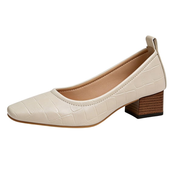 CHICVOMEY Women's Crocodile Embossed Square Toe Pumps Comfortable Mid Chunky Block Heel Slip On Dress Shoes Elegant Casual Office Business Formal Party Daily Wear Ladies Heeled Shoes