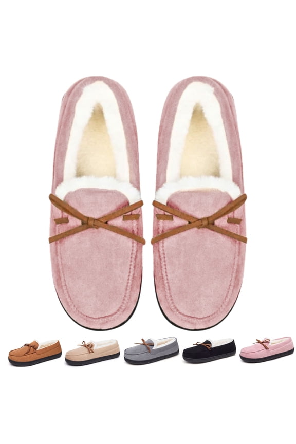 Women's Faux Fur Lined Winter Moccasins Slippers Suede Winter House Slippers for Women& Men Indoor Outdoor Slip On Moccasins Slippers