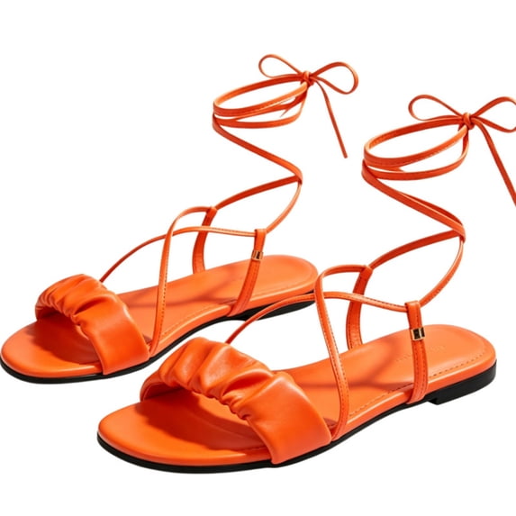 CHICVOMEY Women's Flat Sandals Round Open Toe Sandals Ankle Wrap Straps Rubber Non-slip Outsole Lightweight Comfortable for Vacation Beach Party