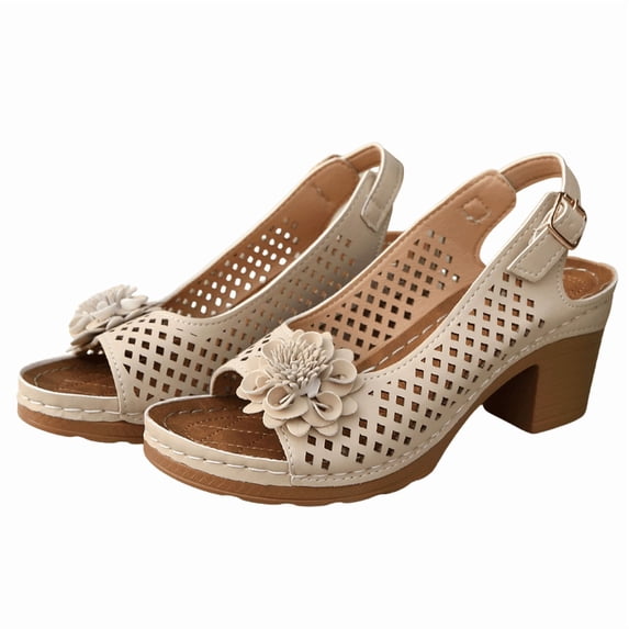 CHICVOMEY Women's Flower Sandals Breathable Summer Shoes for Women Lightweight Roman Sandals with Non-Slip Sole Casual Dress Sandals for Walking Outdoor Beach