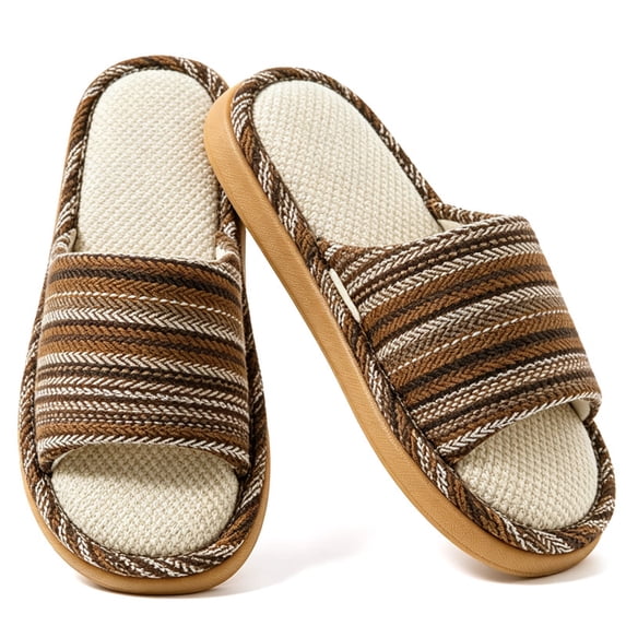 CHICVOMEY Women's House Slippers Breathable Lightweight Open Toe House Shoes Comfortable Summer Linen Non-slip Bedroom Shoes Indoor