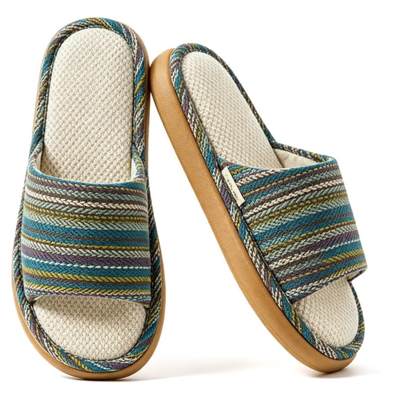 CHICVOMEY Women's House Slippers Breathable Lightweight Open Toe House Shoes Comfortable Summer Linen Non-slip Bedroom Shoes Indoor