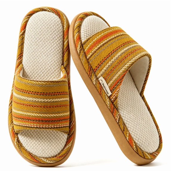 CHICVOMEY Women's House Slippers Breathable Lightweight Open Toe House Shoes Comfortable Summer Linen Non-slip Bedroom Shoes Indoor